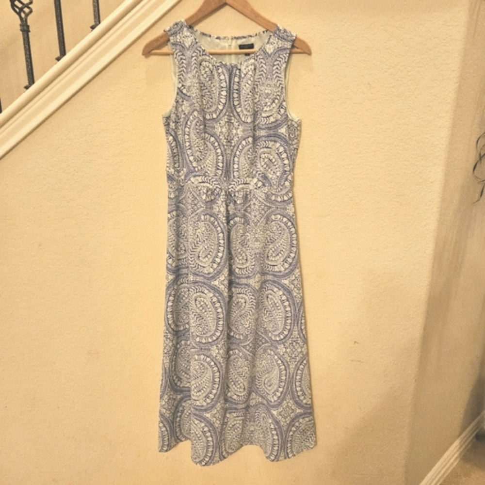 TALBOTS Women Coastal Maxi Dress Sz 6P Sleeveless Paisley Floral Blue and White